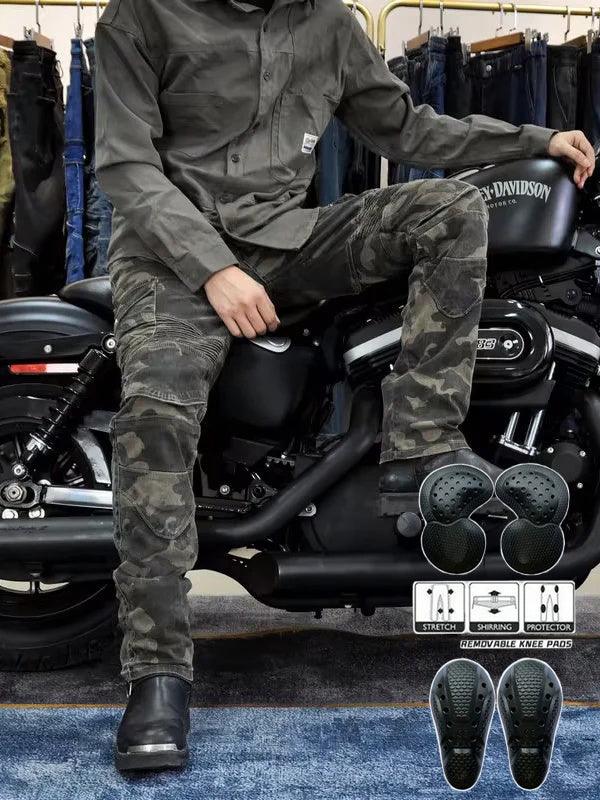 Men's Camouflage Motorcycle Riding Pants with CE Knee and Hip Armor