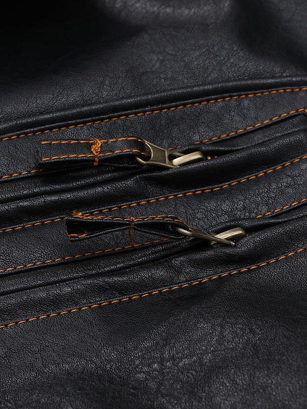 Men's Vintage Leather Motorcycle Multi-Pocket Jacket