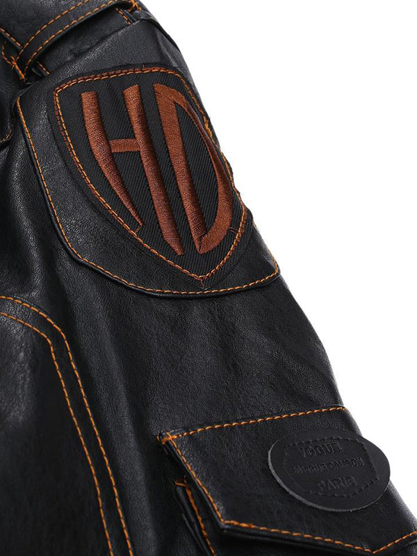 Men's Vintage Leather Motorcycle Multi-Pocket Jacket