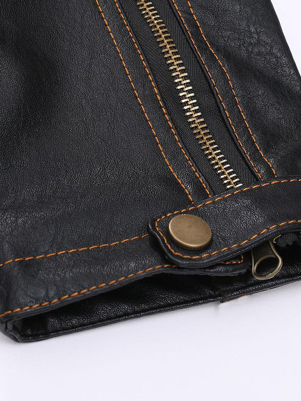 Men's Vintage Leather Motorcycle Multi-Pocket Jacket
