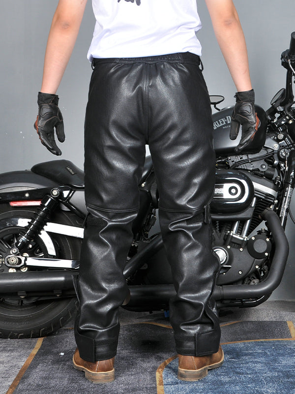 Men’s Winter Leather Motorcycle Pants | Full-Length Zipper & Armor