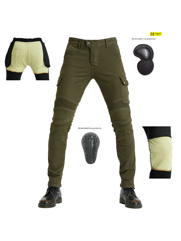 Men’s Green Camouflage Motorcycle Pants with Kevlar Reinforcement and CE Protectors