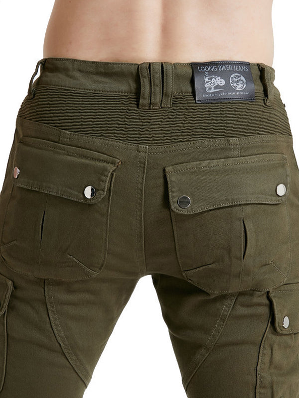 Men’s Green Camouflage Motorcycle Pants with Kevlar Reinforcement and CE Protectors