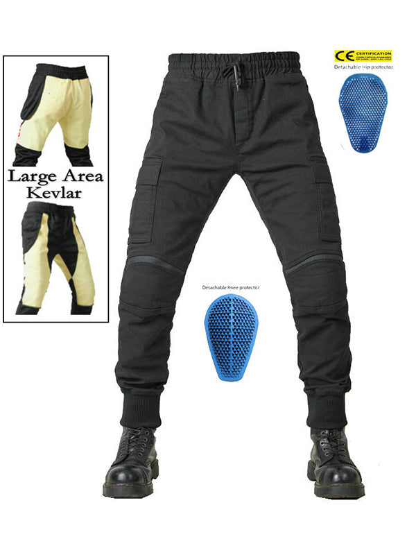 Men's Motorcycle Cargo Pants with Large Area Kevlar Reinforcement and CE Protectors