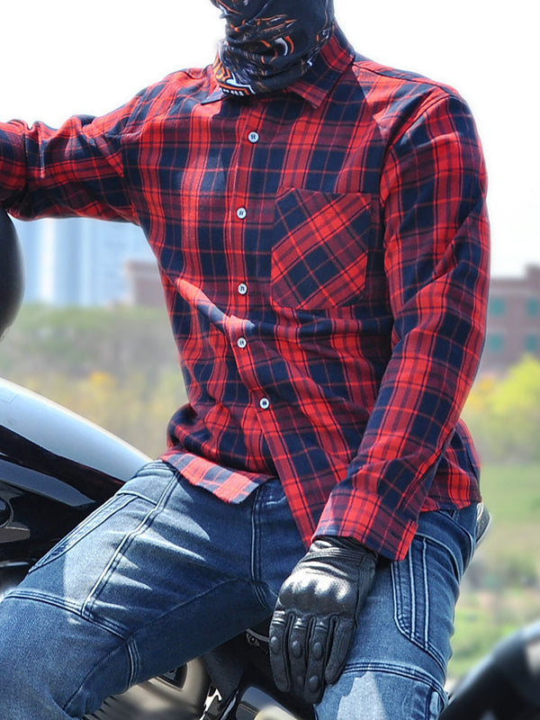 Men's Retro Kevlar Motorcycle Plaid Shirt