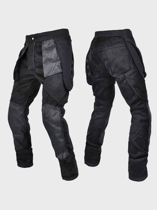 Men’s Waterproof Fleece-Lined Windproof Motorcycle Jogger Pants with Reflective Design and Silicone Knee & Hip Protectors
