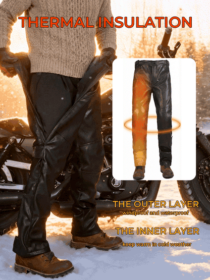 Men’s Winter Leather Motorcycle Pants | Full-Length Zipper & Armor