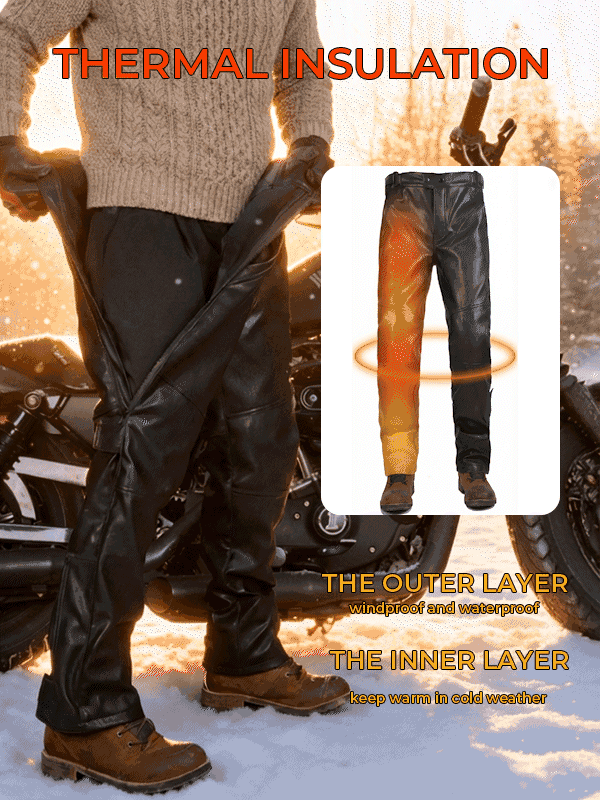 Men’s Winter Leather Motorcycle Pants | Full-Length Zipper & Armor
