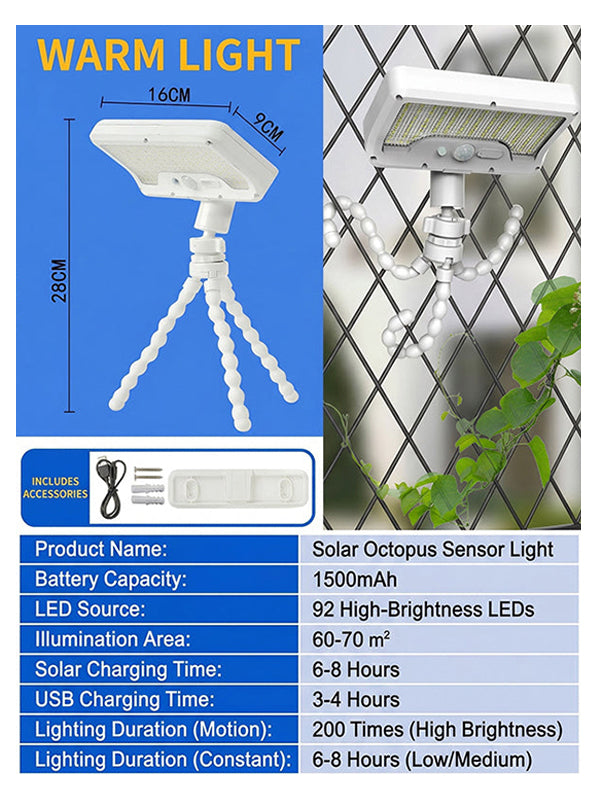 Outdoor Solar Sensor Light with Flexible Octopus Tripod