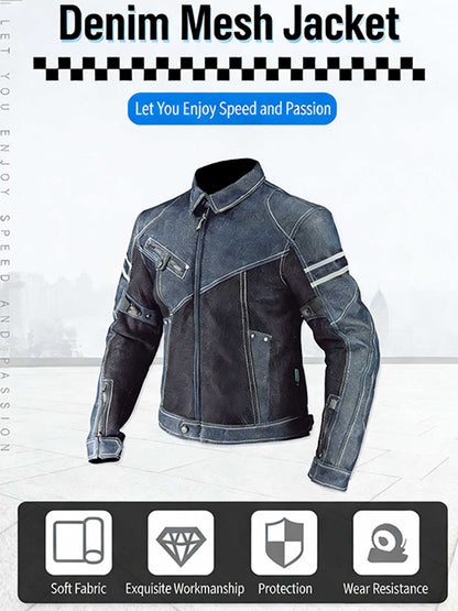 Men's Denim Mesh Motorcycle Jacket with CE Protective Armor