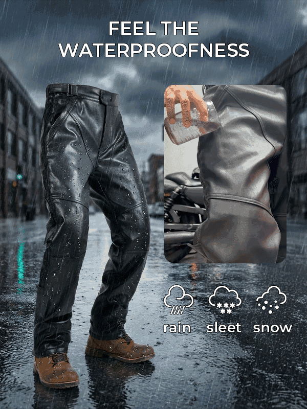 Men’s Winter Leather Motorcycle Pants | Full-Length Zipper & Armor