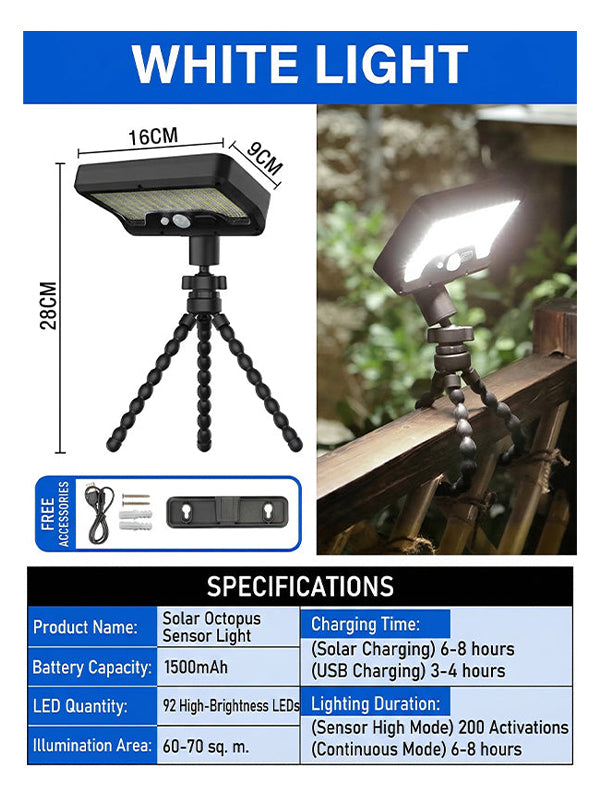 Outdoor Solar Sensor Light with Flexible Octopus Tripod