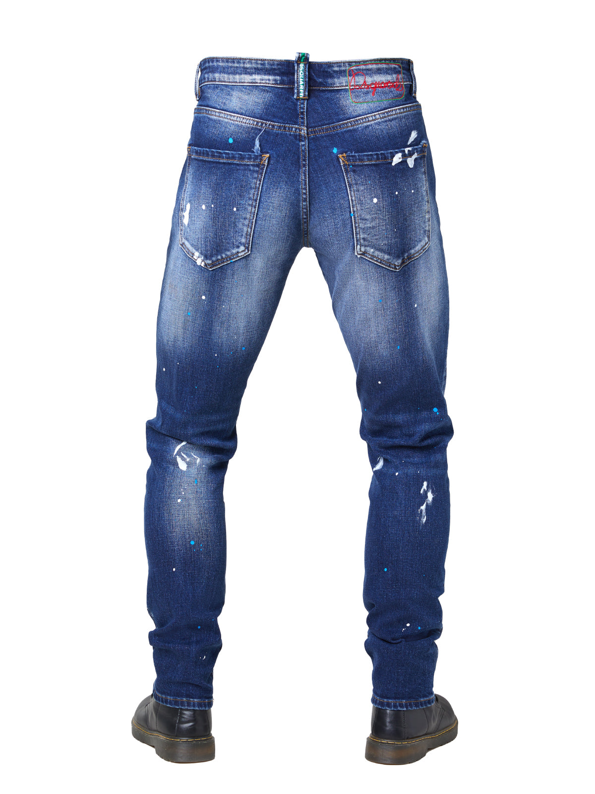 Men's Slim Fit Distressed Splatter Riding Pants - Stretch Denim, Medium Wash