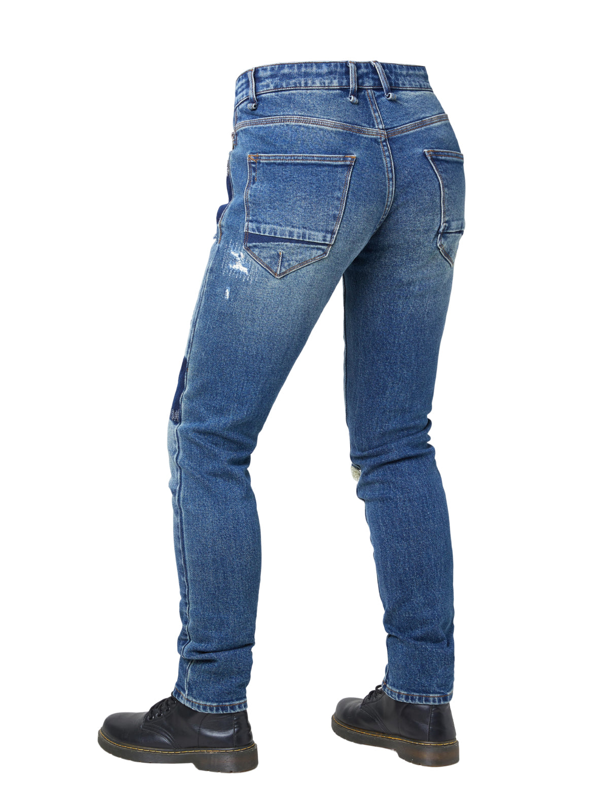 Men's Skinny Fit Distressed Splatter Cycling Pants - Stretch Denim, Medium Wash