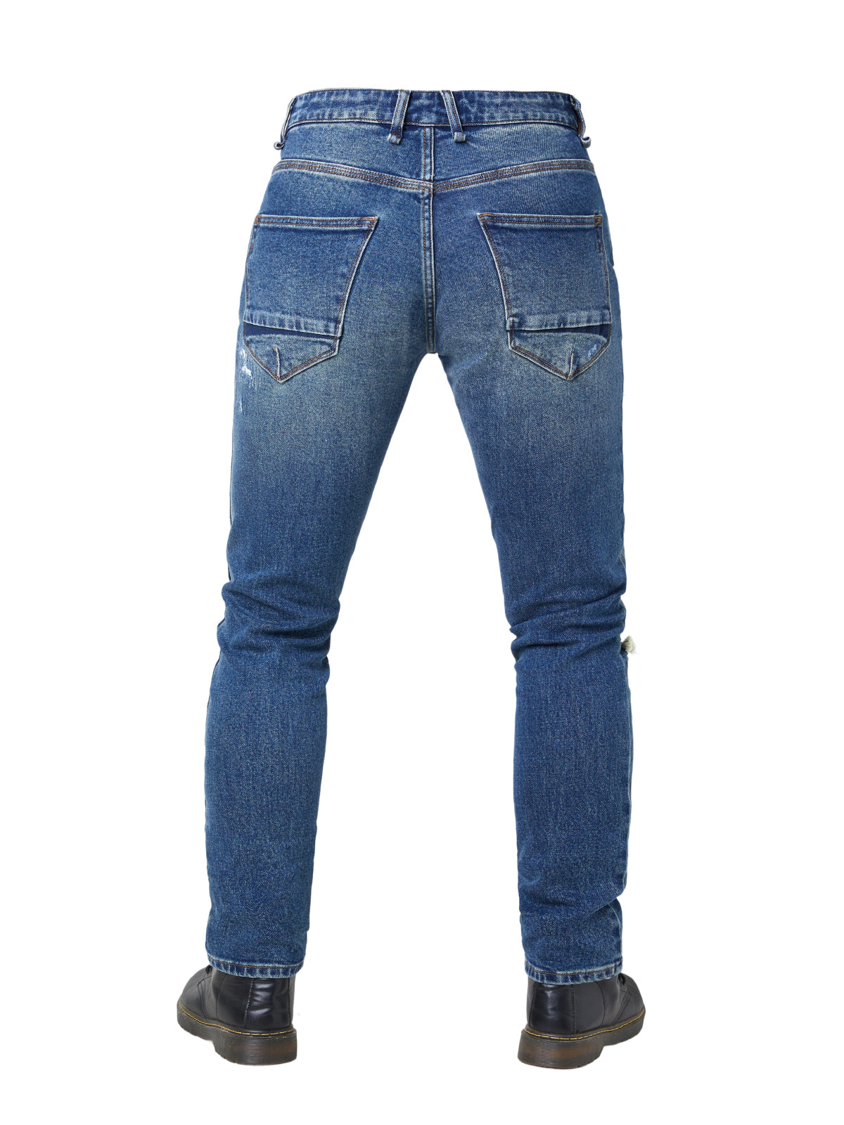 Men's Skinny Fit Distressed Splatter Cycling Pants - Stretch Denim, Medium Wash