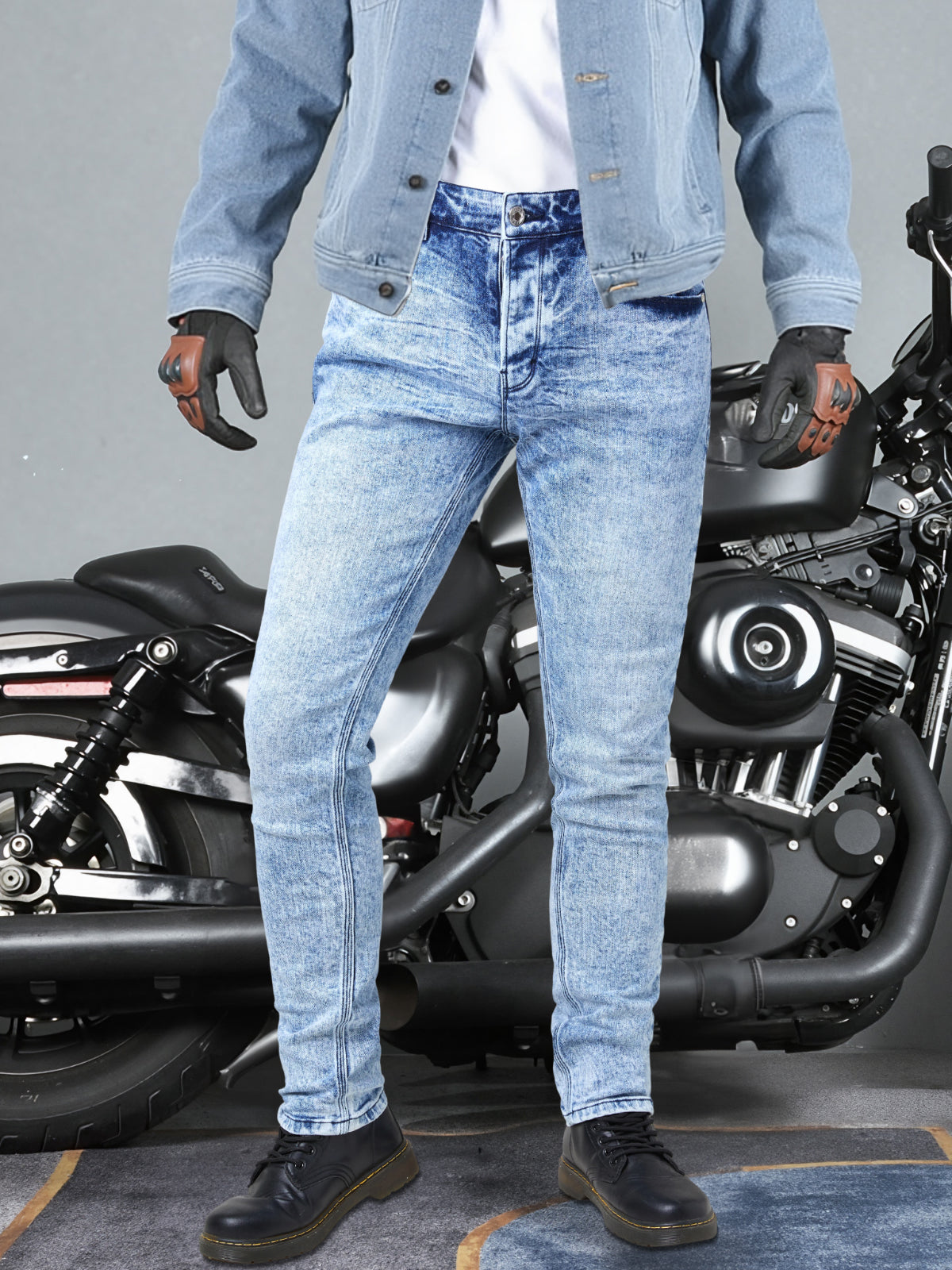 Men's Skinny Fit Cycling Jeans - Stretch Denim, Medium Wash