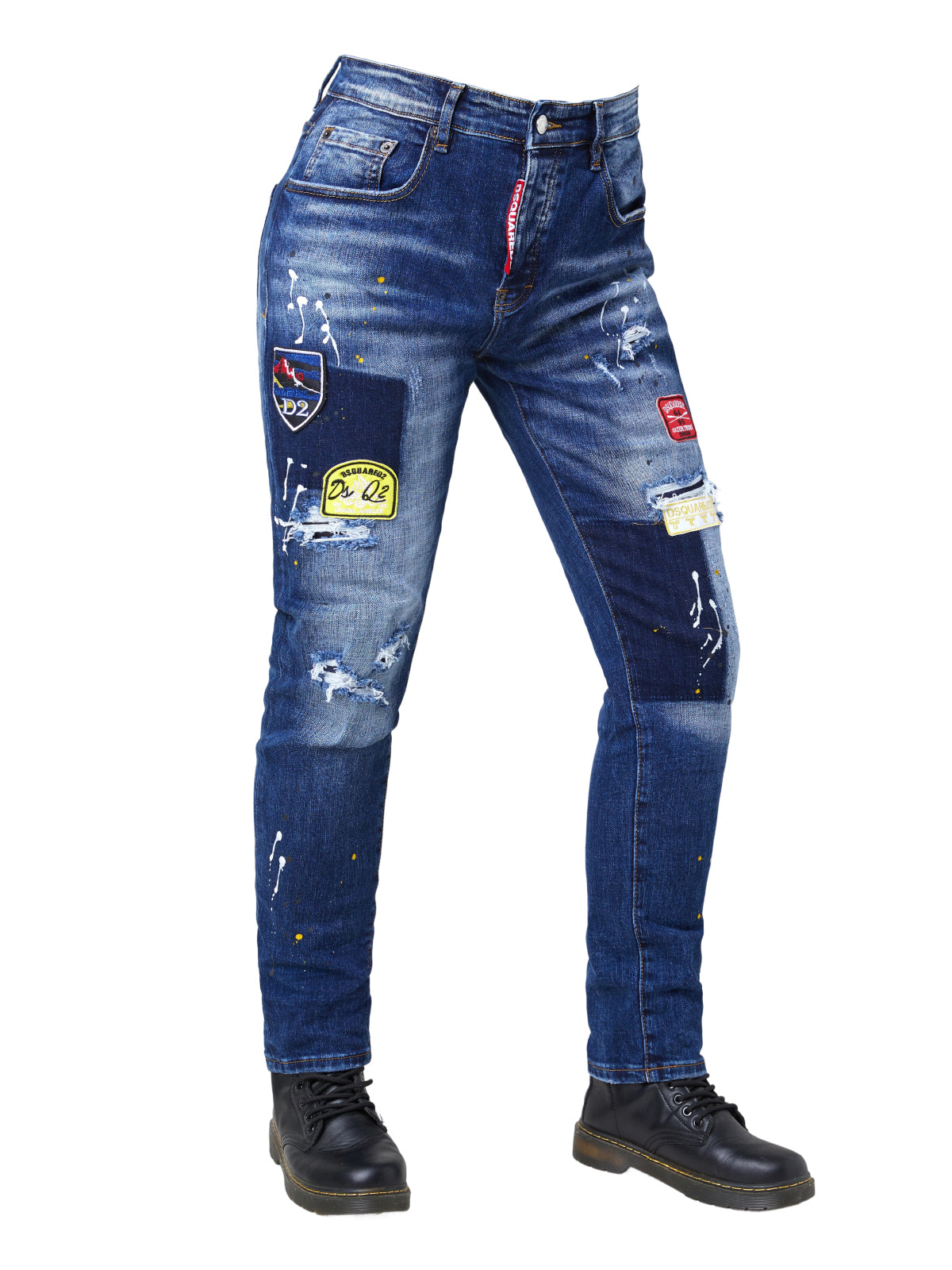 Men's Skinny Fit Distressed Splatter Cycling Jeans