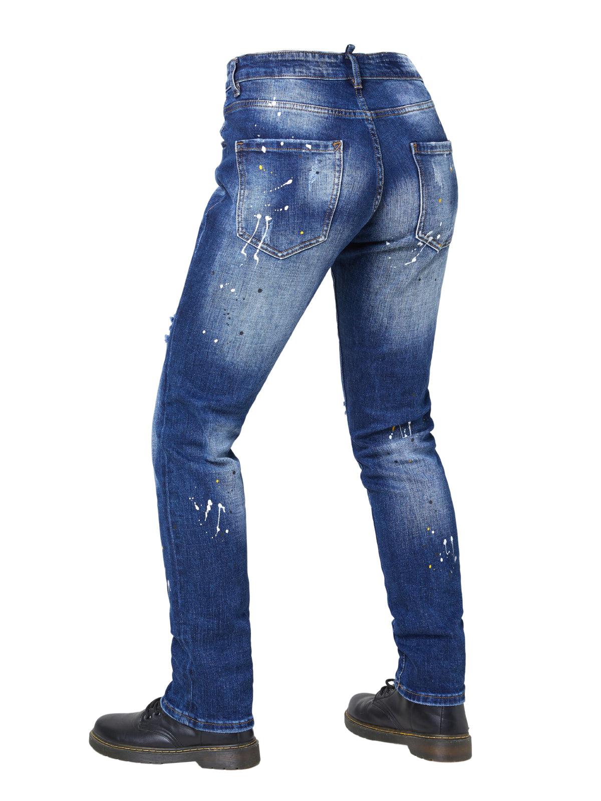 Men's Skinny Fit Distressed Splatter Cycling Jeans