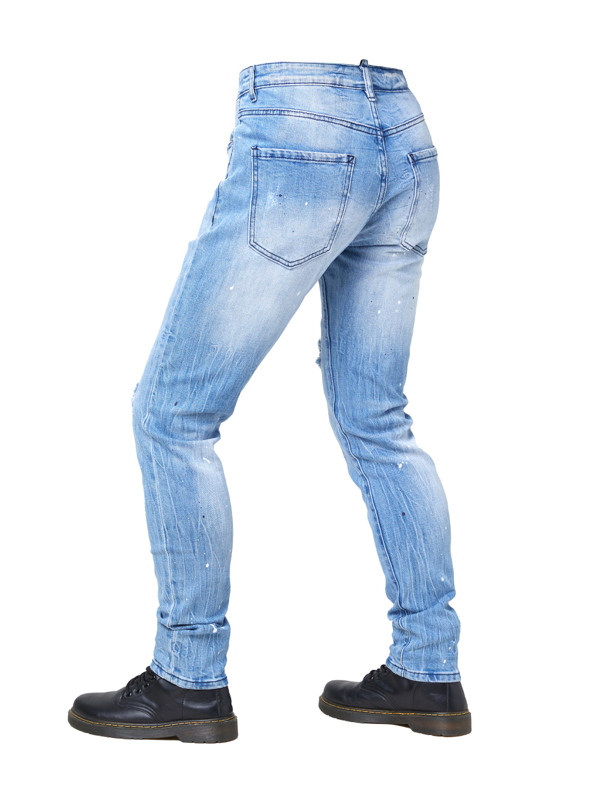 Men's Skinny Fit Distressed Splatter Cycling Faded Jeans - Stretch Denim