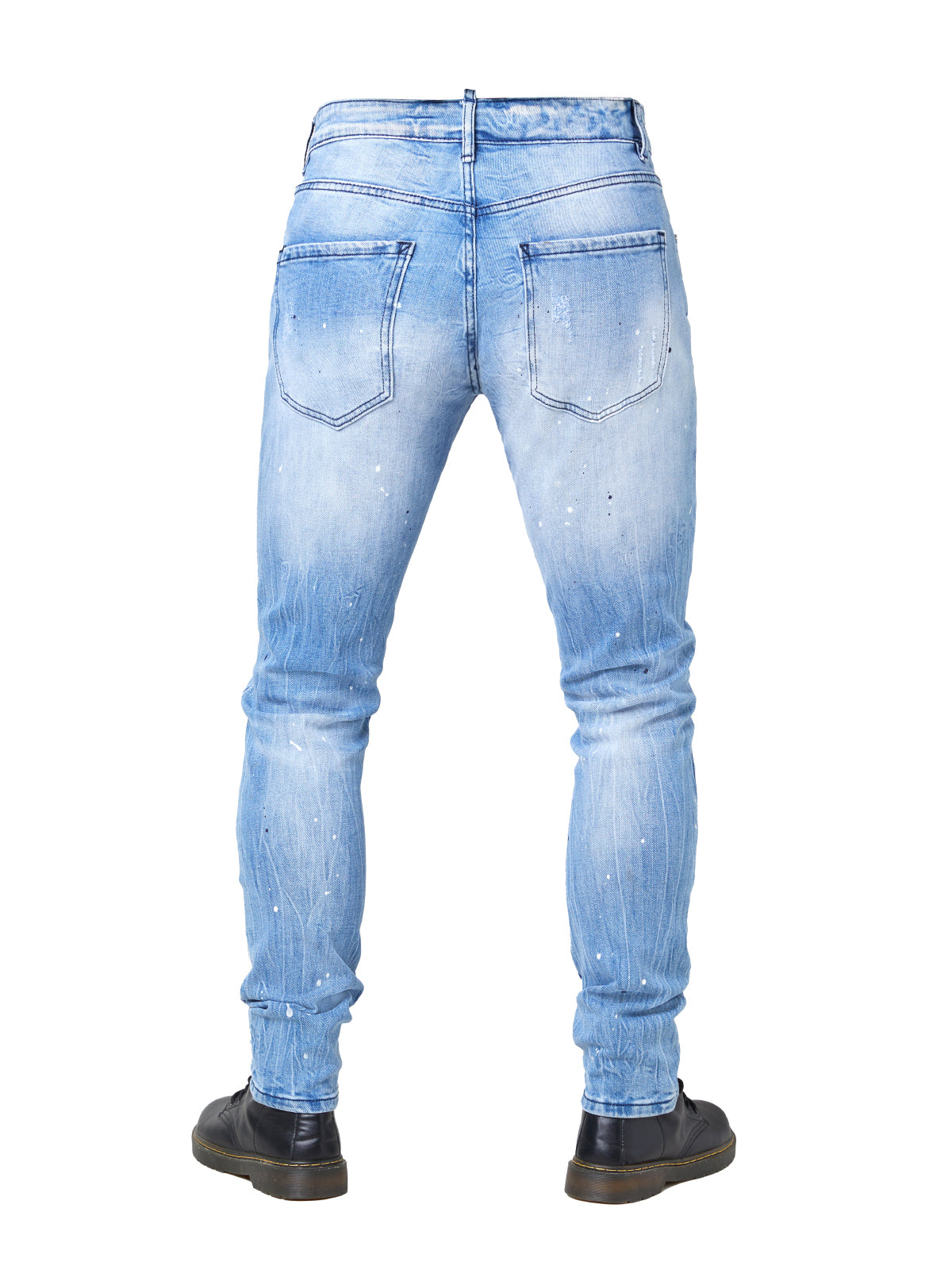 Men's Skinny Fit Distressed Splatter Cycling Faded Jeans - Stretch Denim
