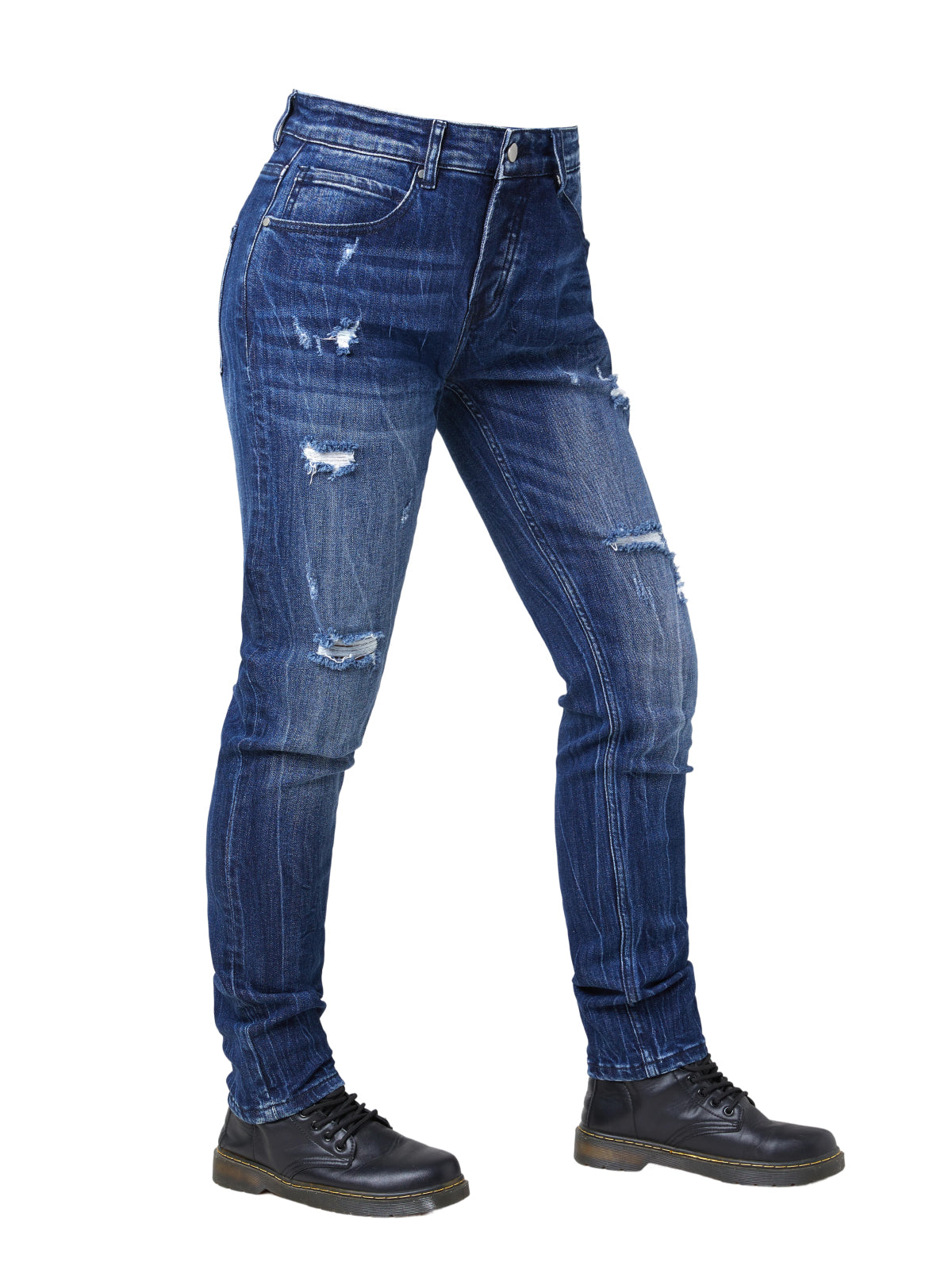 Men's Skinny Fit Distressed Splatter Ripped Cycling Jeans - Stretch Denim