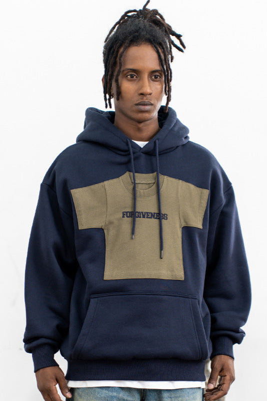 Men's Retro Americana Fleece Patchwork Hoodie