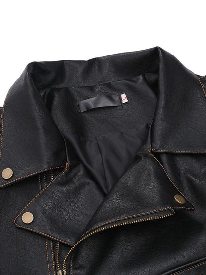 Men's Vintage Leather Motorcycle Multi-Pocket Jacket