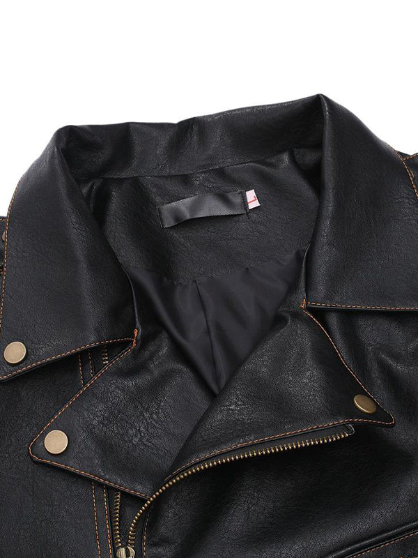 Men's Vintage Leather Motorcycle Multi-Pocket Jacket