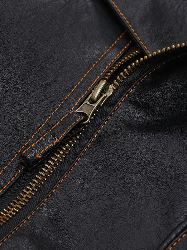 Men's Vintage Leather Motorcycle Multi-Pocket Jacket