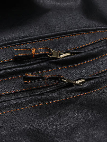 Men's Vintage Leather Motorcycle Multi-Pocket Jacket