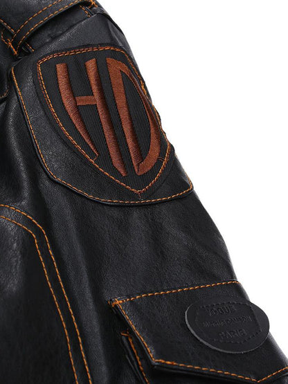 Men's Vintage Leather Motorcycle Multi-Pocket Jacket