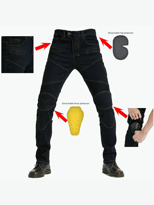 Men’s Protective Denim Motorcycle Pants with Removable CE Armor