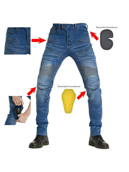 Men’s Protective Denim Motorcycle Pants with Removable CE Armor