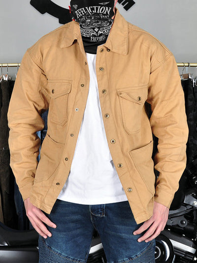 Men's Vintage Cotton Blend Motorcycle Jacket with Armor