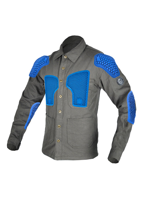 Men’s Vintage Cotton Blend Motorcycle Jacket with Full Body Soft Silicone Armor – Available in Khaki, Black, and Green