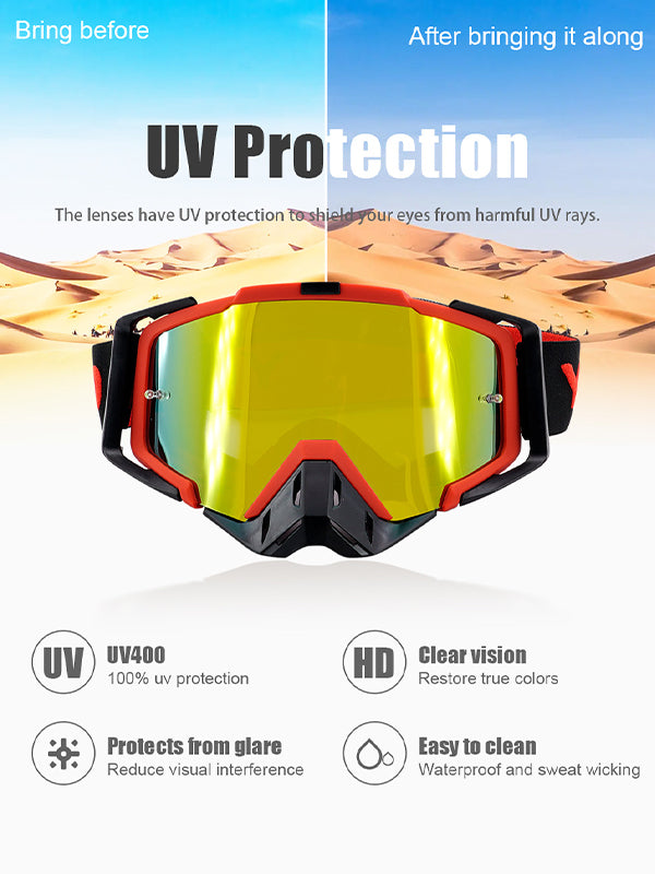 Motorcycle Goggles - TPU Frame & PC Lens for Sun, Dust, Impact & Glare Protection - Suitable for Motorcycle, Cycling, Mountain Biking