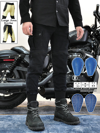 Men's Motorcycle Cargo Pants with Large Area Kevlar Reinforcement and CE Protectors