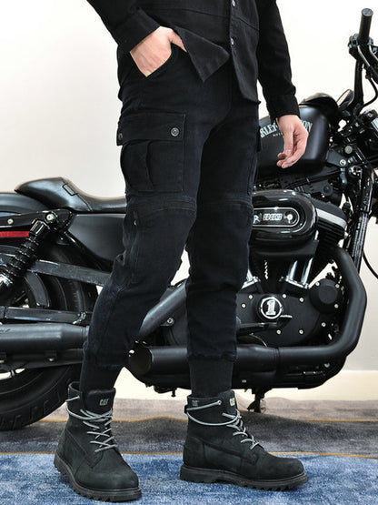 Men's Motorcycle Cargo Pants with Large Area Kevlar Reinforcement and CE Protectors