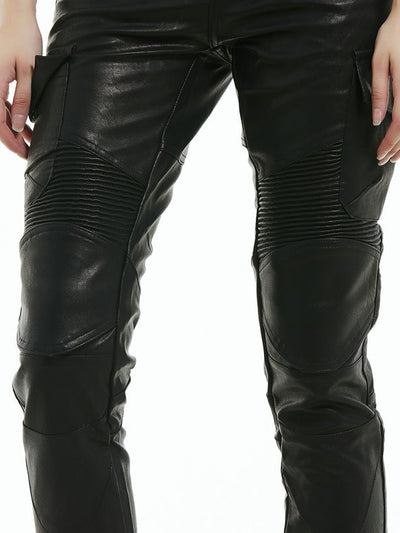 Leather Motorcycle Riding Pants Multi Pocket Workwear Waterproof Drop Leather Pants