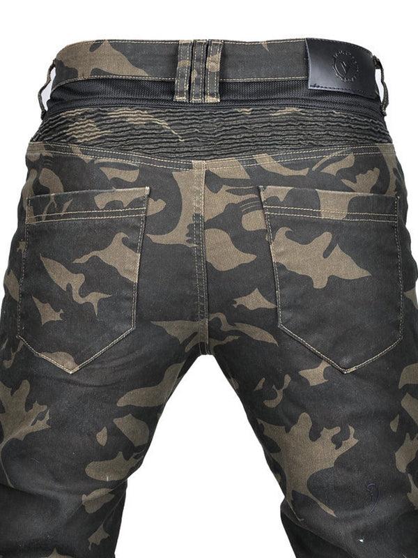 Men's Breathable Green Camouflage Motorcycle Pants With L2 Level Knee And Hip Pads For Bikers