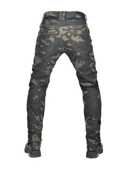 Men's Breathable Green Camouflage Motorcycle Pants With L2 Level Knee And Hip Pads For Bikers