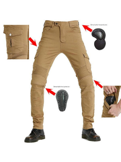Men's Slim-Fit Denim Motorcycle Riding Pants with CE Knee and Hip Protectors