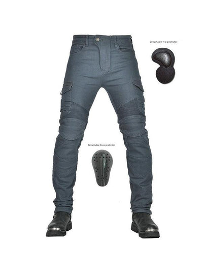 Men's Slim-Fit Denim Motorcycle Riding Pants with CE Knee and Hip Protectors
