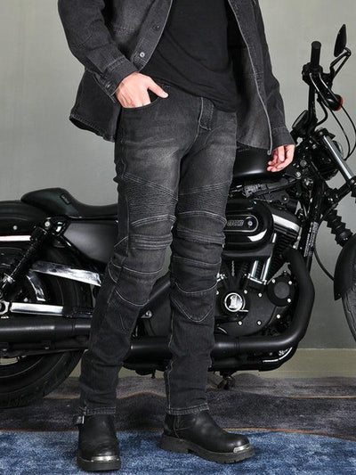 Men's Black Denim Motorcycle Riding Pants