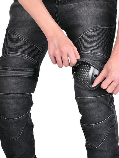 Men's Black Denim Motorcycle Riding Pants
