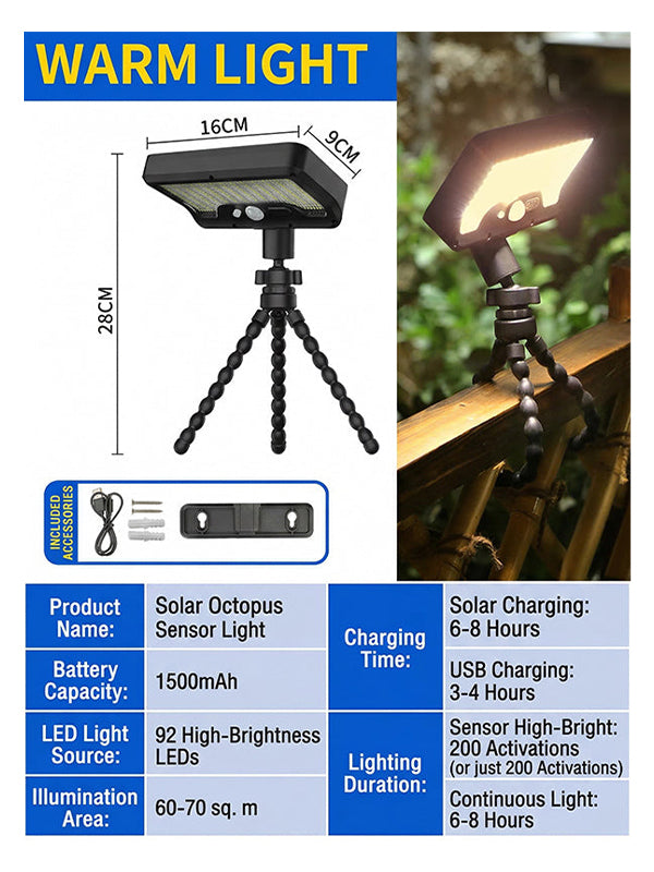 Outdoor Solar Sensor Light with Flexible Octopus Tripod