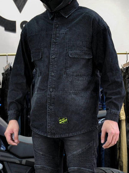 Men's Motorcycle Riding Anti Fall Denim Long Sleeve Shirt