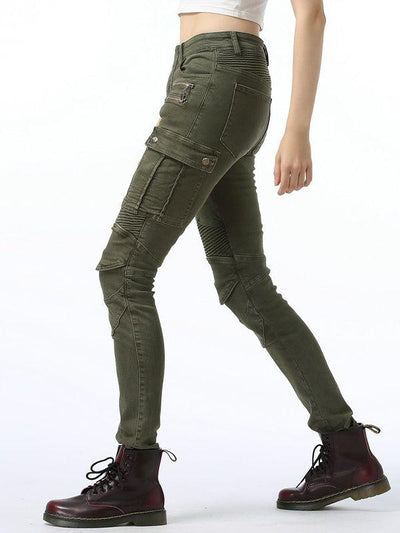 Women's Stretch Denim Motorcycle Pants with Detachable CE Knee Armor