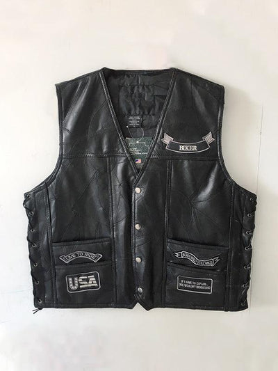 Men's Leather Motorcycle Vest with Custom Patches