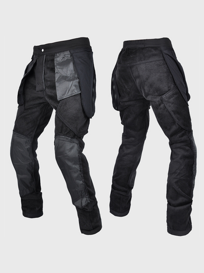 Men’s Waterproof Fleece-Lined Windproof Motorcycle Jogger Pants with Reflective Design and Silicone Knee & Hip Protectors